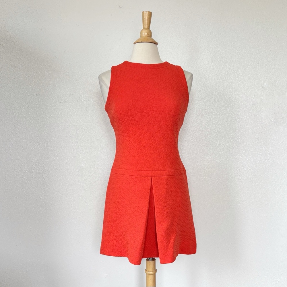 Vintage 60s 70s Orange Mod Gogo Mini Drop Waist Sleeveless Dress